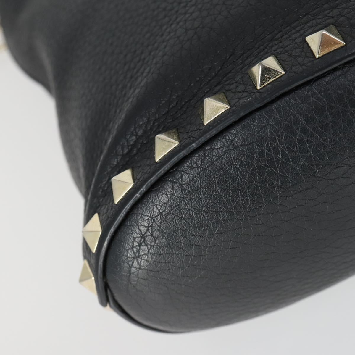 VALENTINO Hand Bag Leather 2way Black Gold Auth BA10121