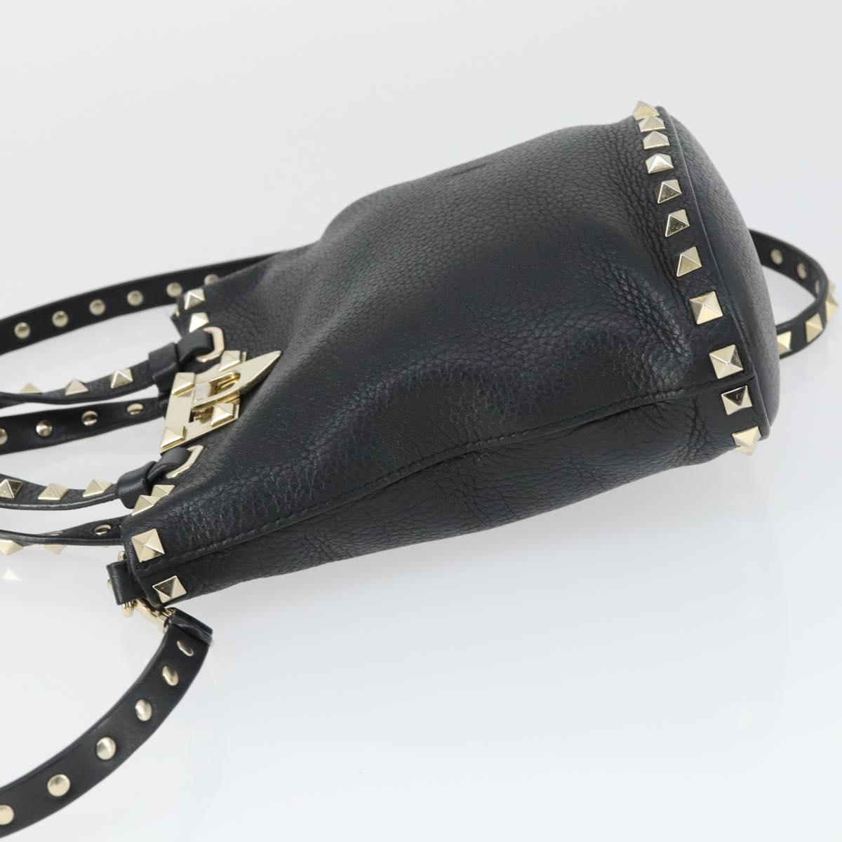 VALENTINO Hand Bag Leather 2way Black Gold Auth BA10121