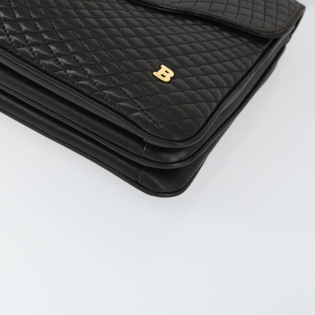 BALLY Hand Bag Leather 2way Black Gold Auth BA10122