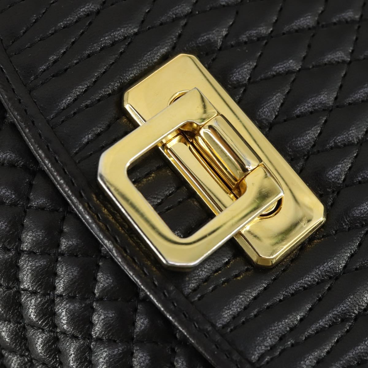 BALLY Hand Bag Leather 2way Black Gold Auth BA10122