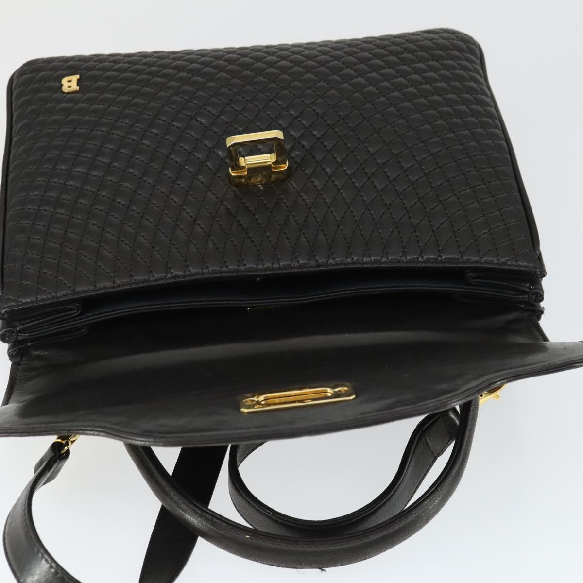 BALLY Hand Bag Leather 2way Black Gold Auth BA10122