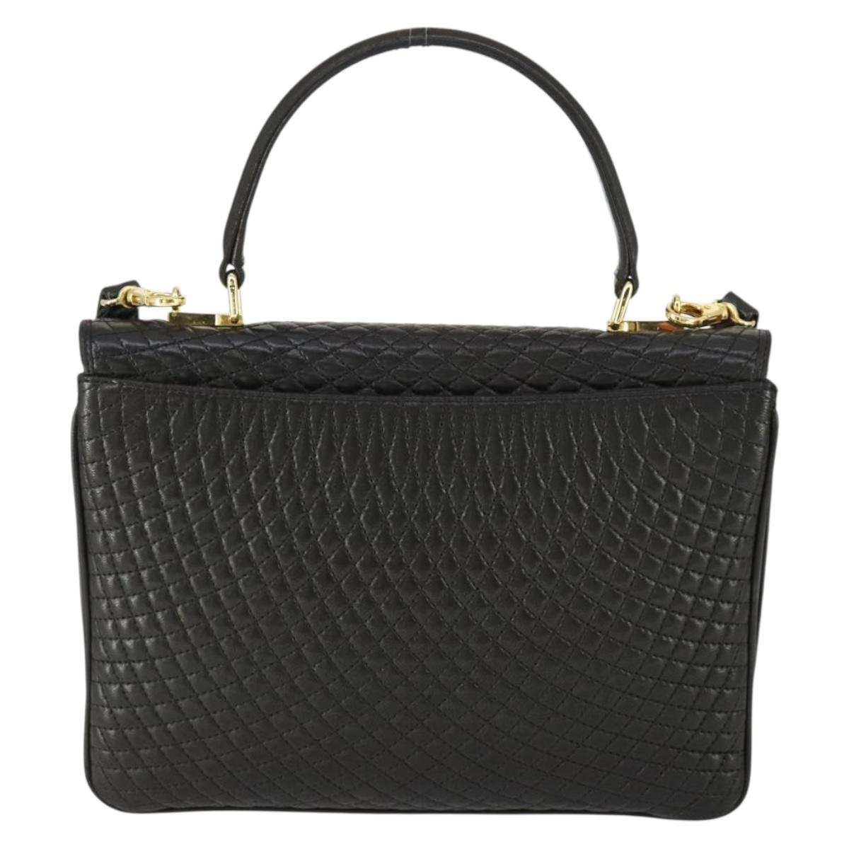BALLY Hand Bag Leather 2way Black Gold Auth BA10122