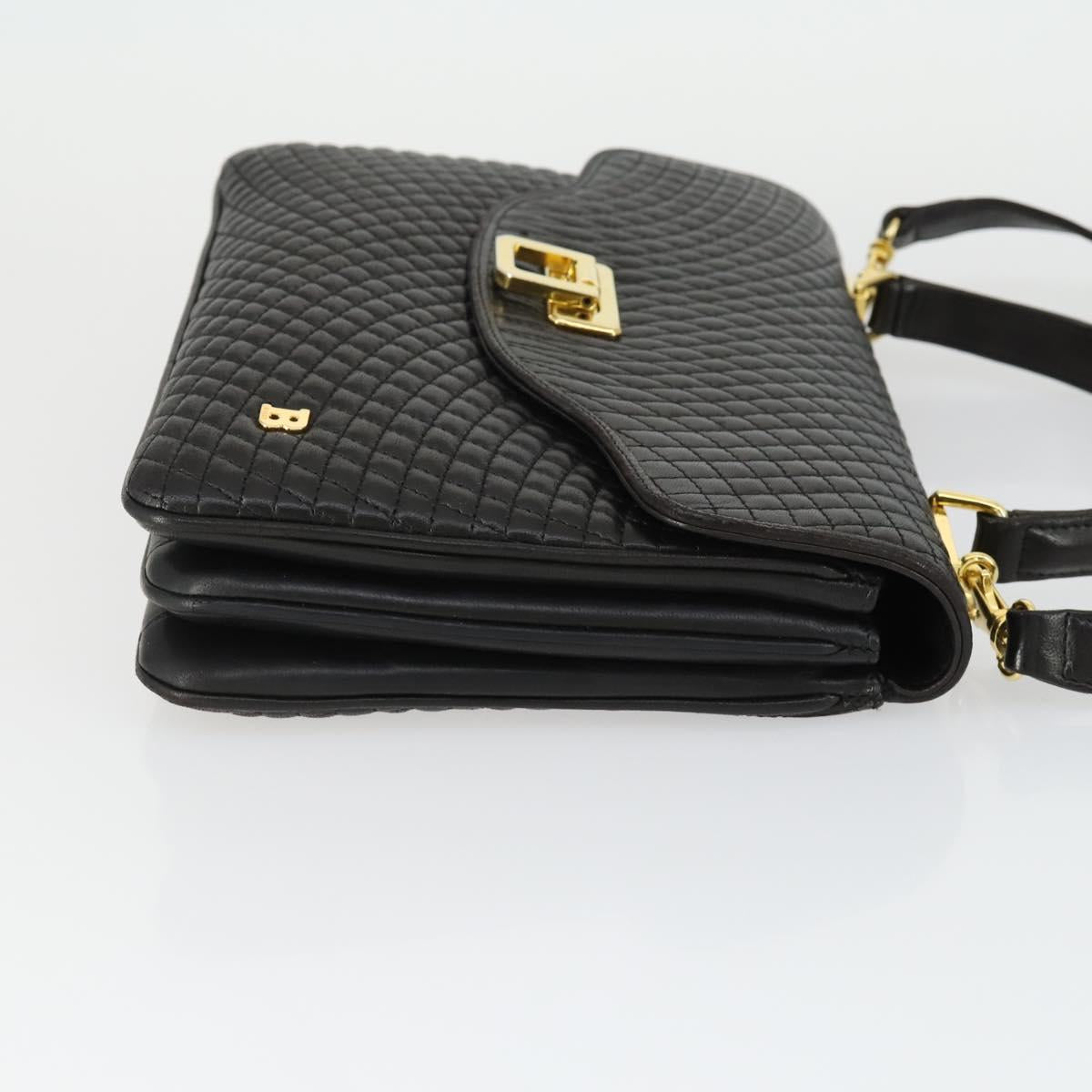 BALLY Hand Bag Leather 2way Black Gold Auth BA10122