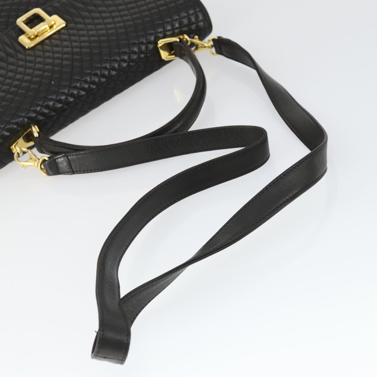 BALLY Hand Bag Leather 2way Black Gold Auth BA10122