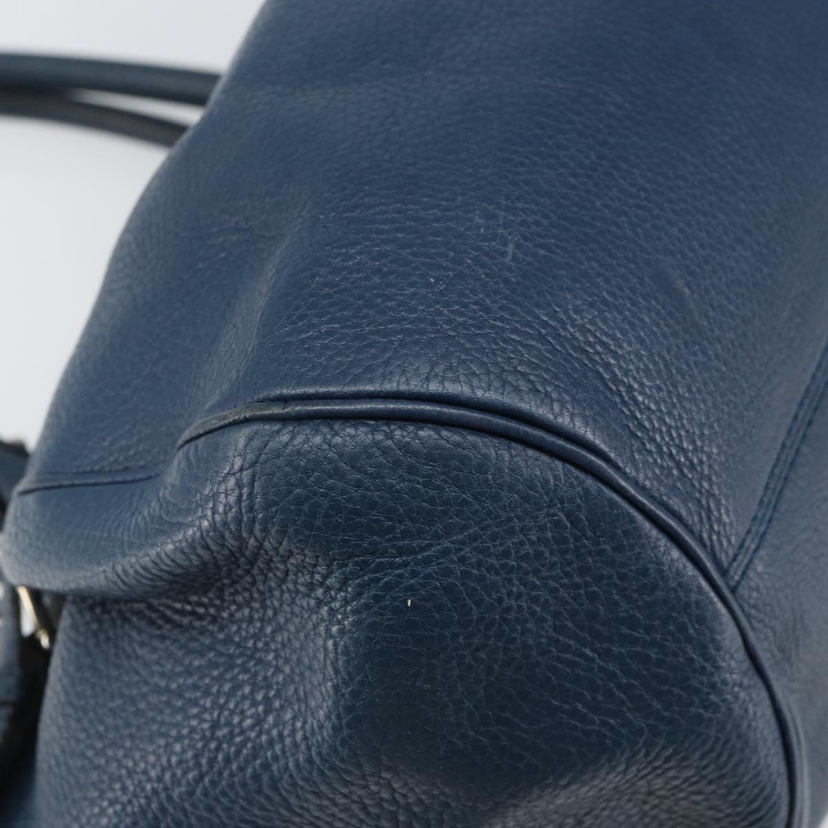 Salvatore Ferragamo Gancini Hand Bag Leather Blue Silver Auth BA10123