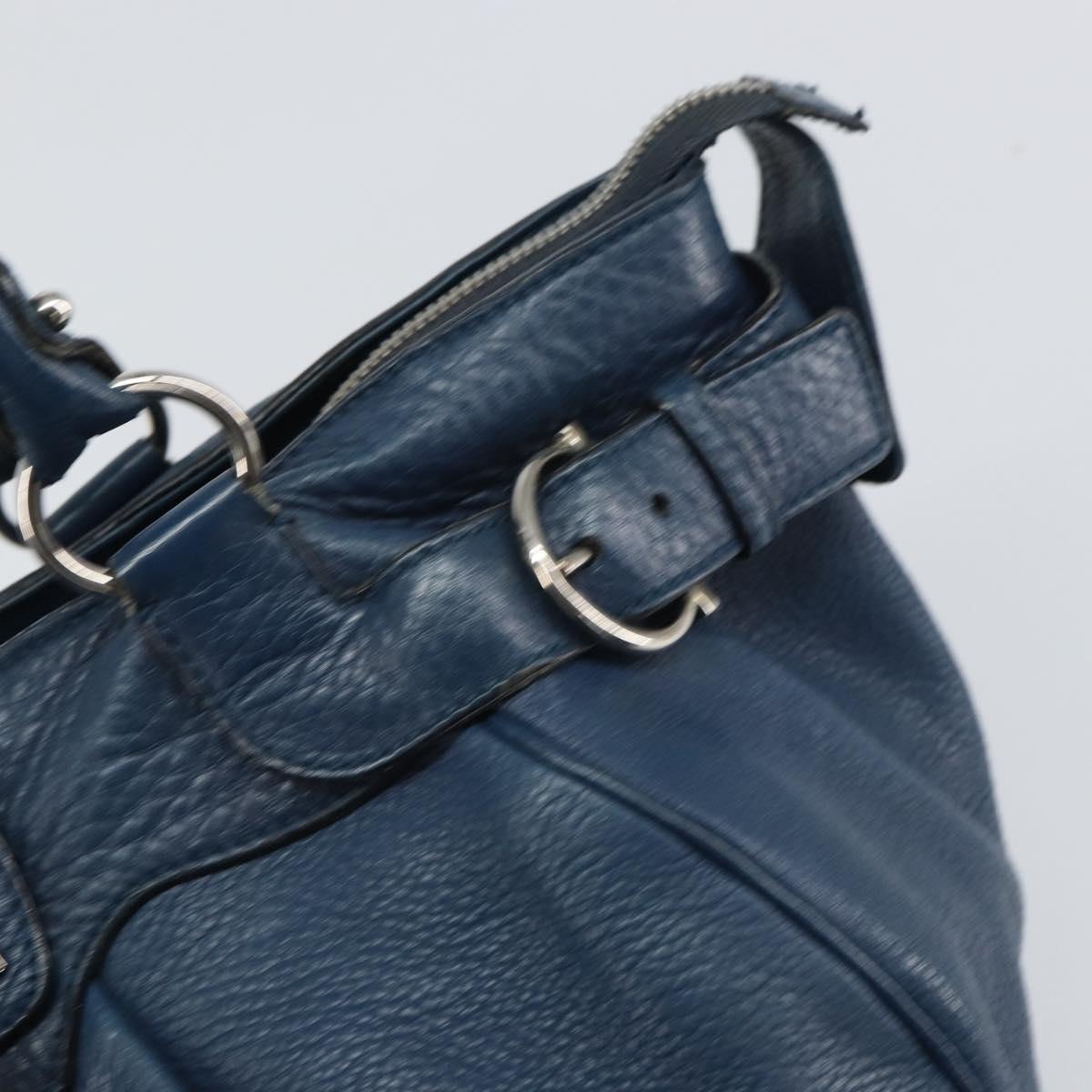 Salvatore Ferragamo Gancini Hand Bag Leather Blue Silver Auth BA10123
