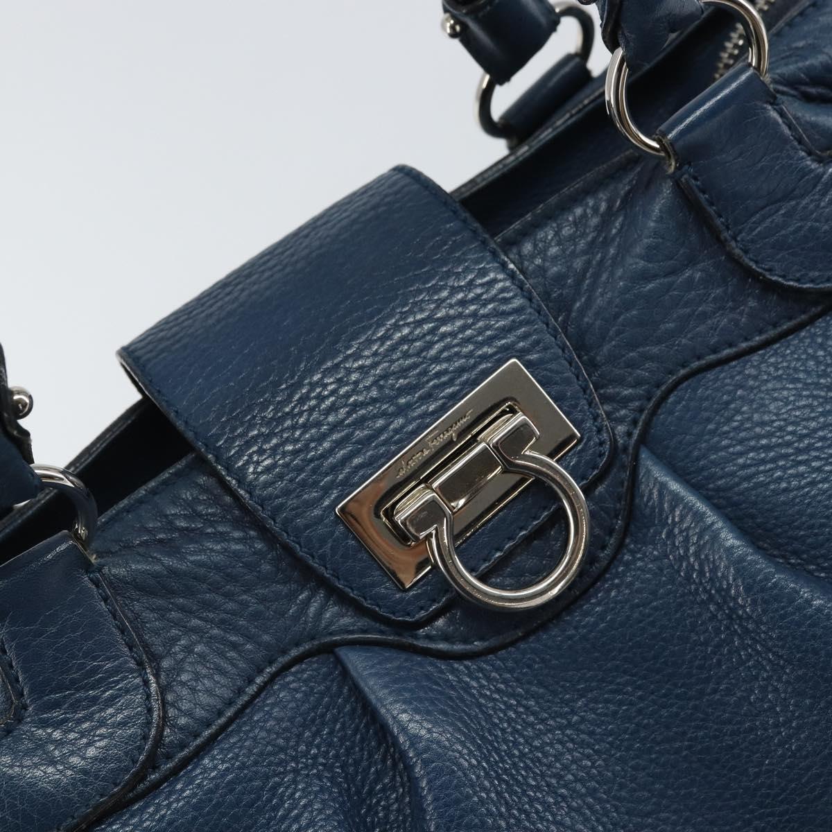 Salvatore Ferragamo Gancini Hand Bag Leather Blue Silver Auth BA10123