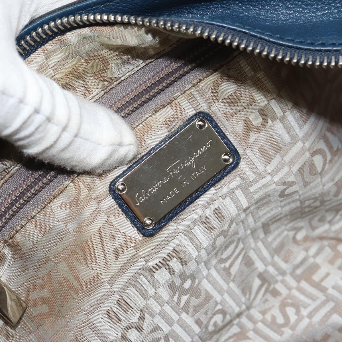 Salvatore Ferragamo Gancini Hand Bag Leather Blue Silver Auth BA10123