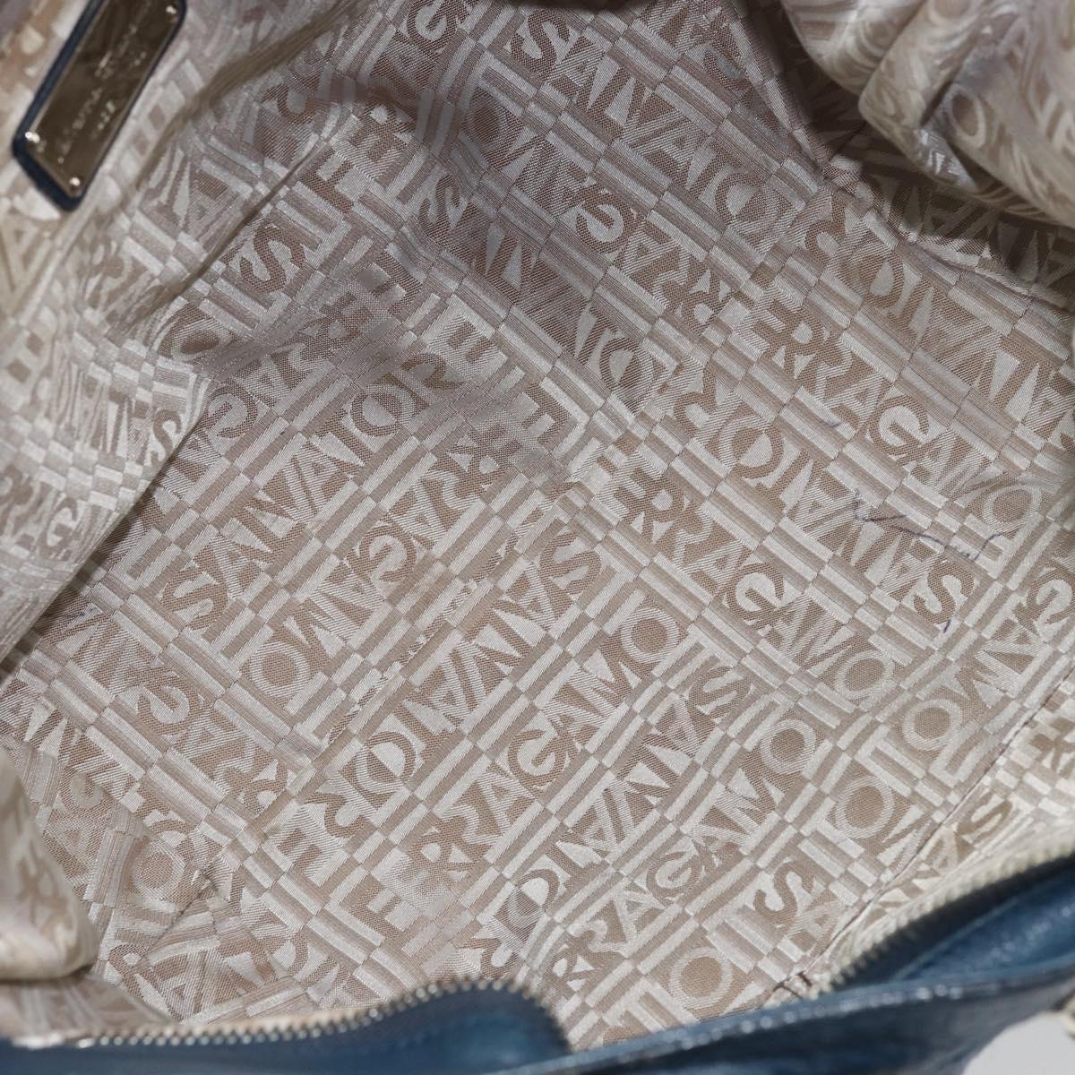 Salvatore Ferragamo Gancini Hand Bag Leather Blue Silver Auth BA10123