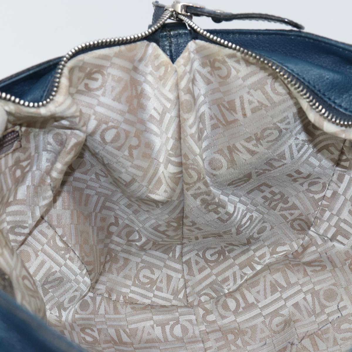 Salvatore Ferragamo Gancini Hand Bag Leather Blue Silver Auth BA10123