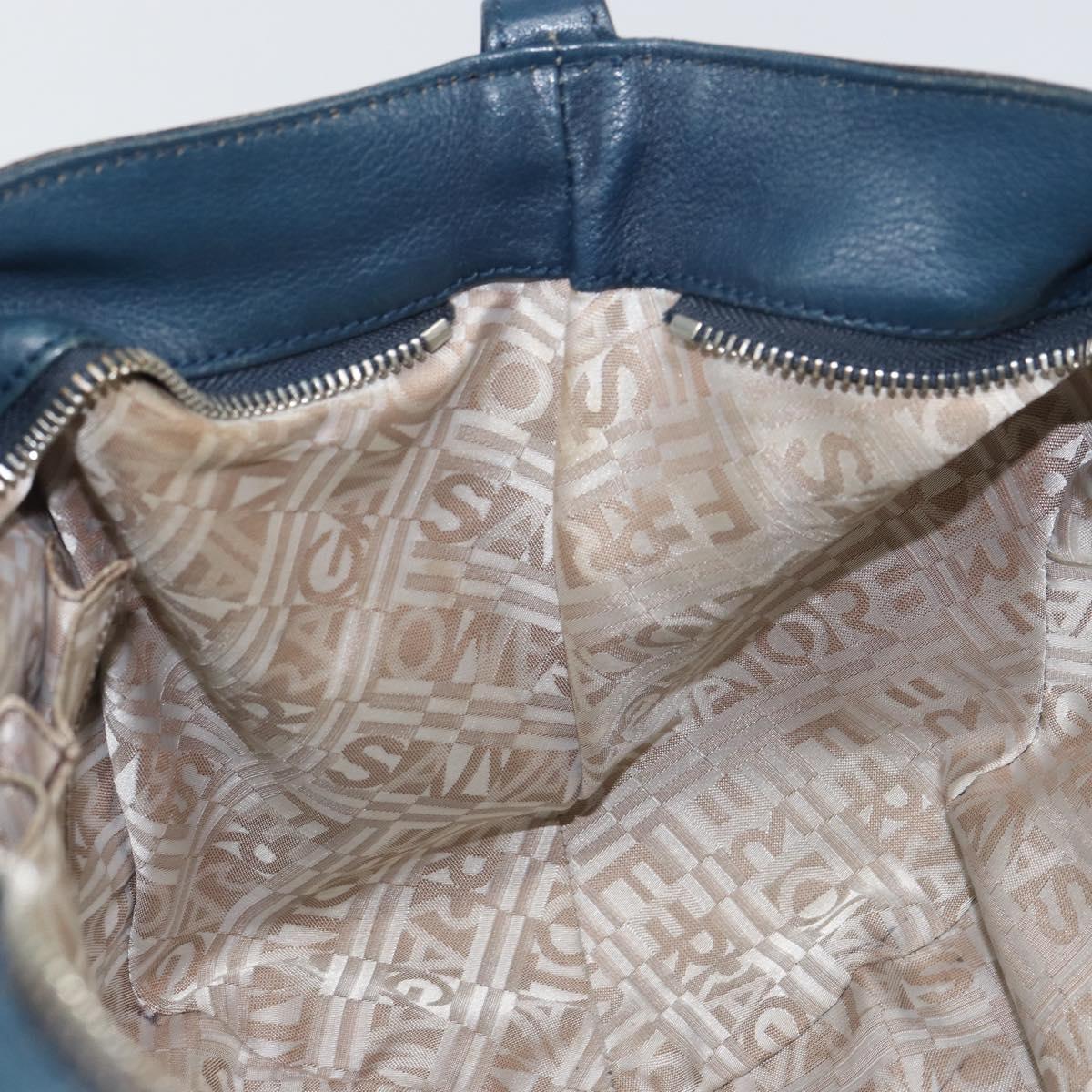 Salvatore Ferragamo Gancini Hand Bag Leather Blue Silver Auth BA10123