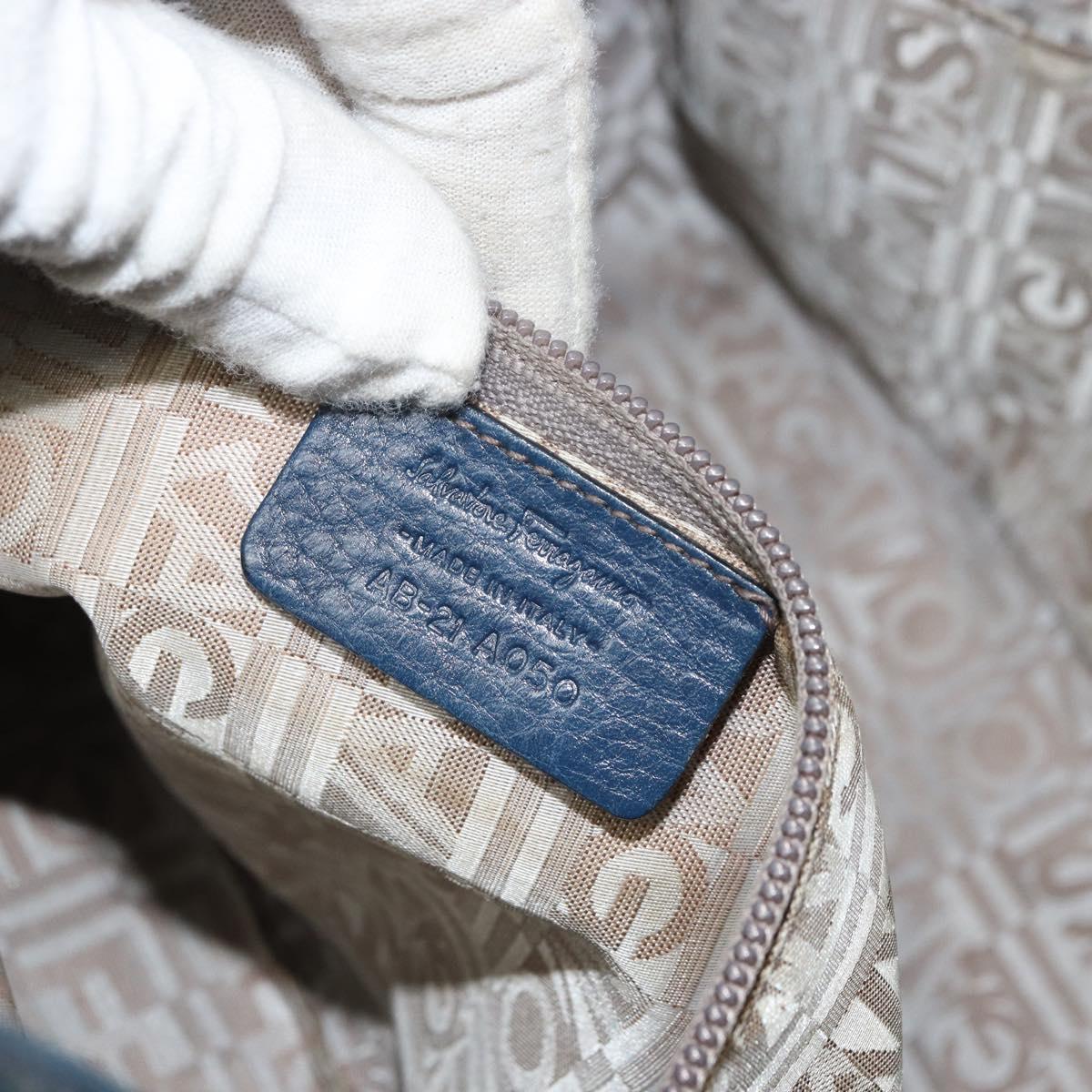 Salvatore Ferragamo Gancini Hand Bag Leather Blue Silver Auth BA10123