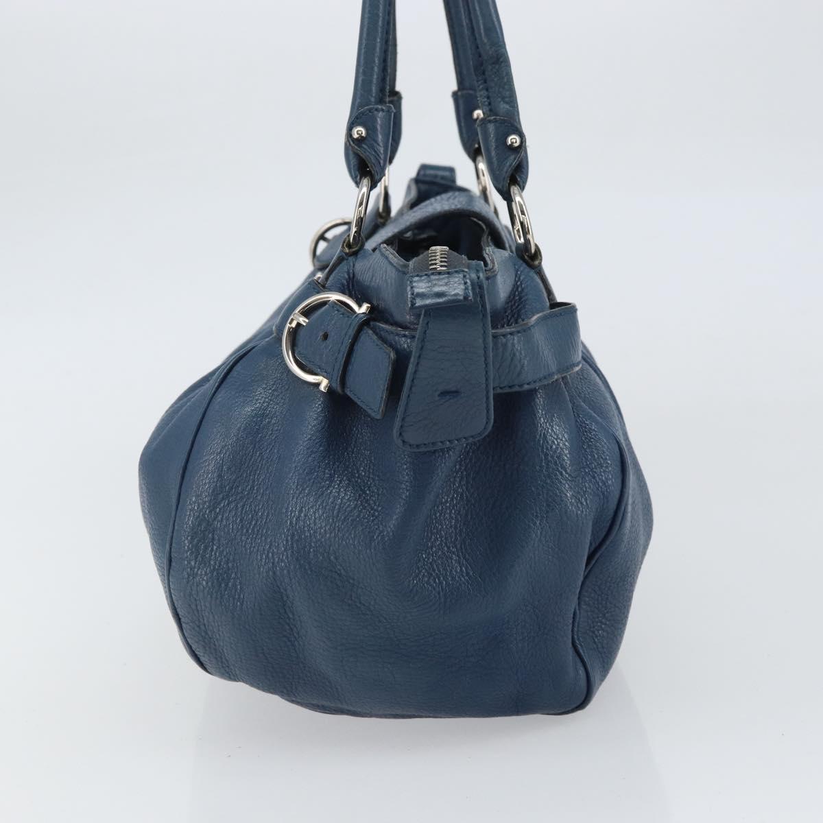 Salvatore Ferragamo Gancini Hand Bag Leather Blue Silver Auth BA10123