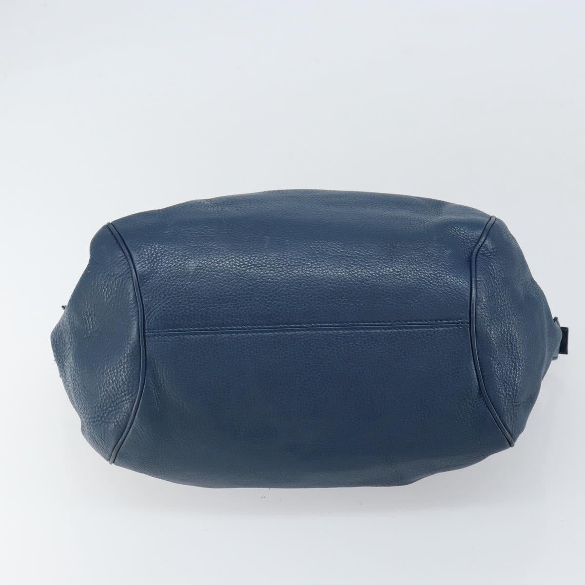 Salvatore Ferragamo Gancini Hand Bag Leather Blue Silver Auth BA10123