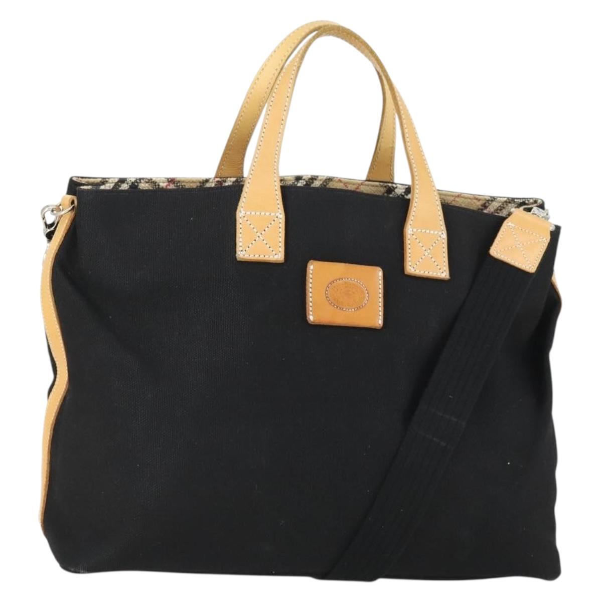 Burberrys Blue Label Tote Bag Canvas 2way Black Auth BA10126