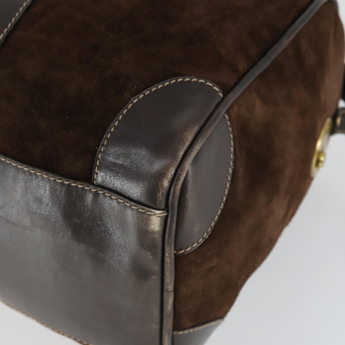 GUCCI Hand Bag Suede Brown Gold 012 468 40 58 Auth BA10128