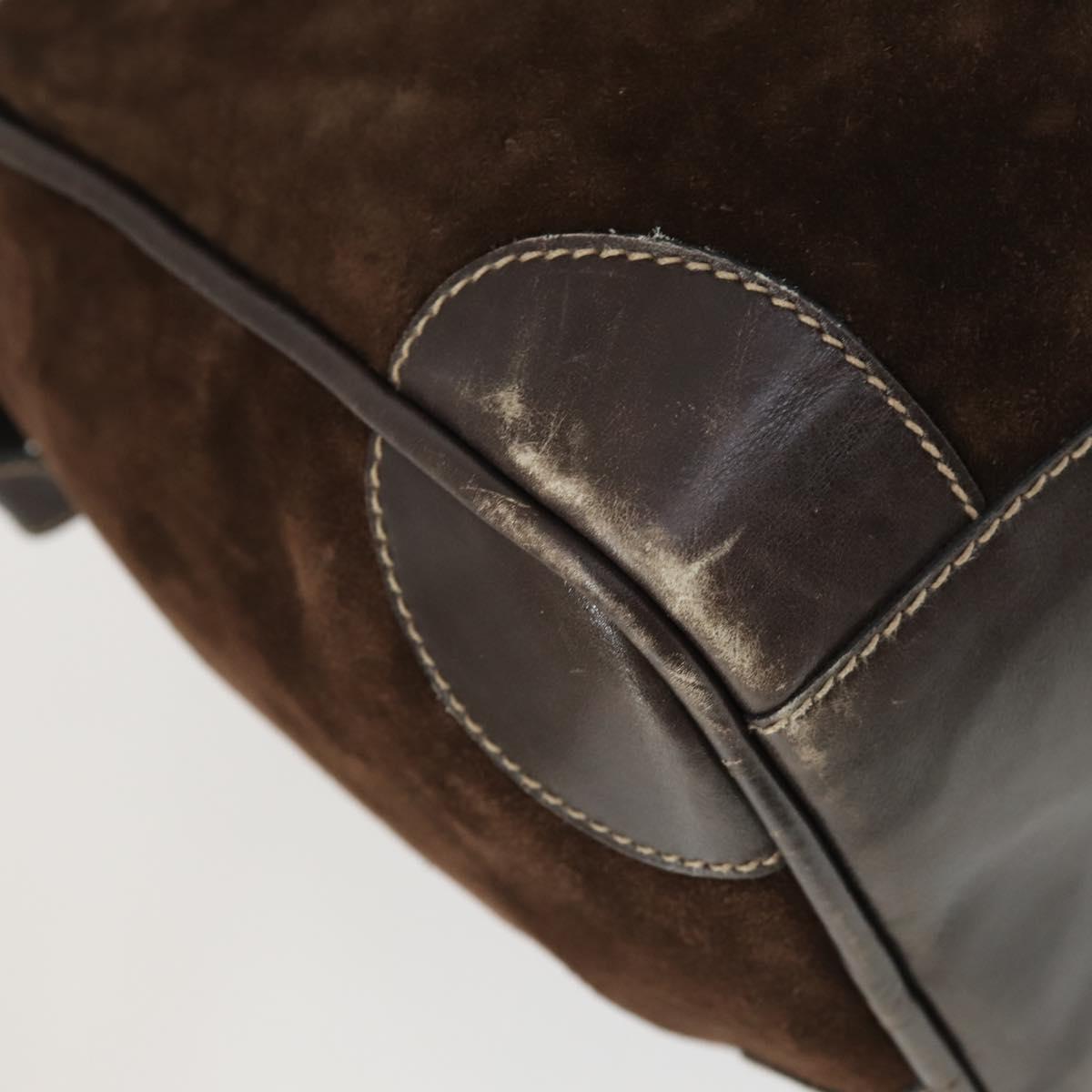 GUCCI Hand Bag Suede Brown Gold 012 468 40 58 Auth BA10128