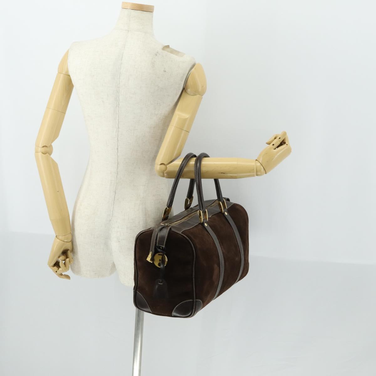GUCCI Hand Bag Suede Brown Gold 012 468 40 58 Auth BA10128
