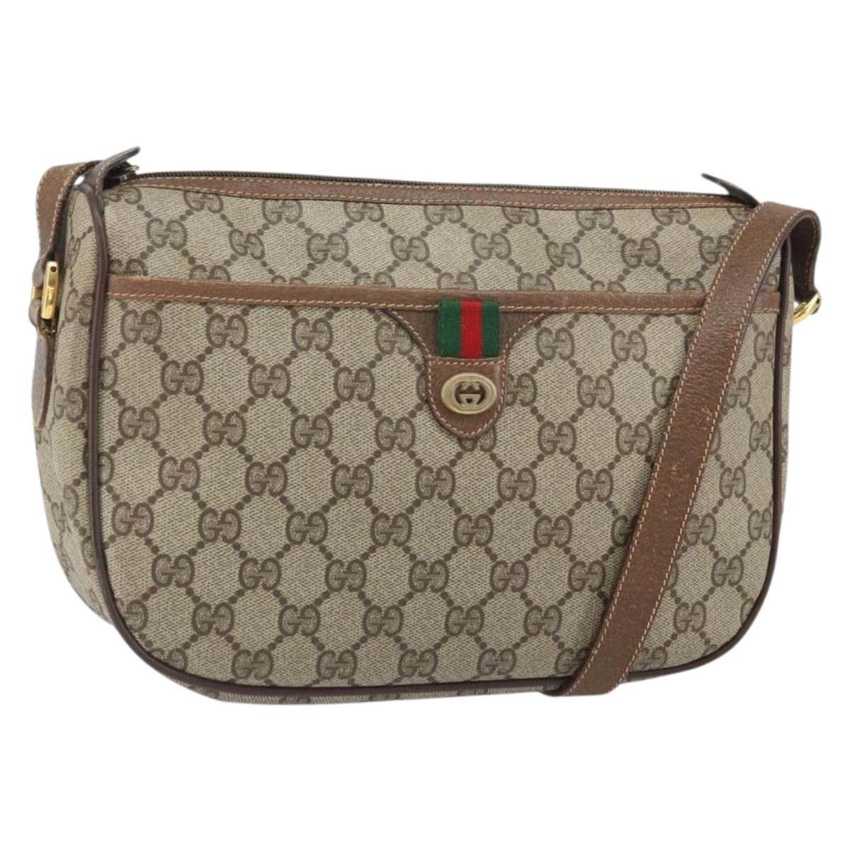 GUCCI GG Supreme Web Sherry Line Bag PVC Beige Gold 89 02 077 Auth BA10130