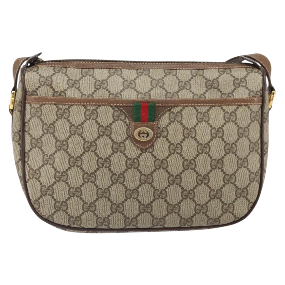 GUCCI GG Supreme Web Sherry Line Bag PVC Beige Gold 89 02 077 Auth BA10130