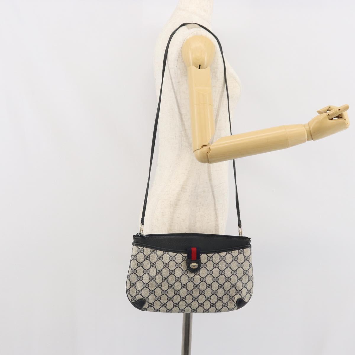 GUCCI GG Supreme Sherry Line Shoulder Bag PVC Navy Gold 39 02 026 Auth BA10131