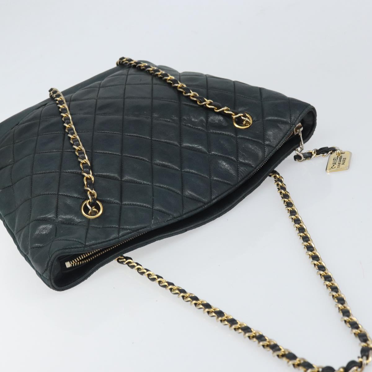 CHANEL Matelasse Chain Shoulder Bag Lamb Skin Black Gold CC Auth BA10132