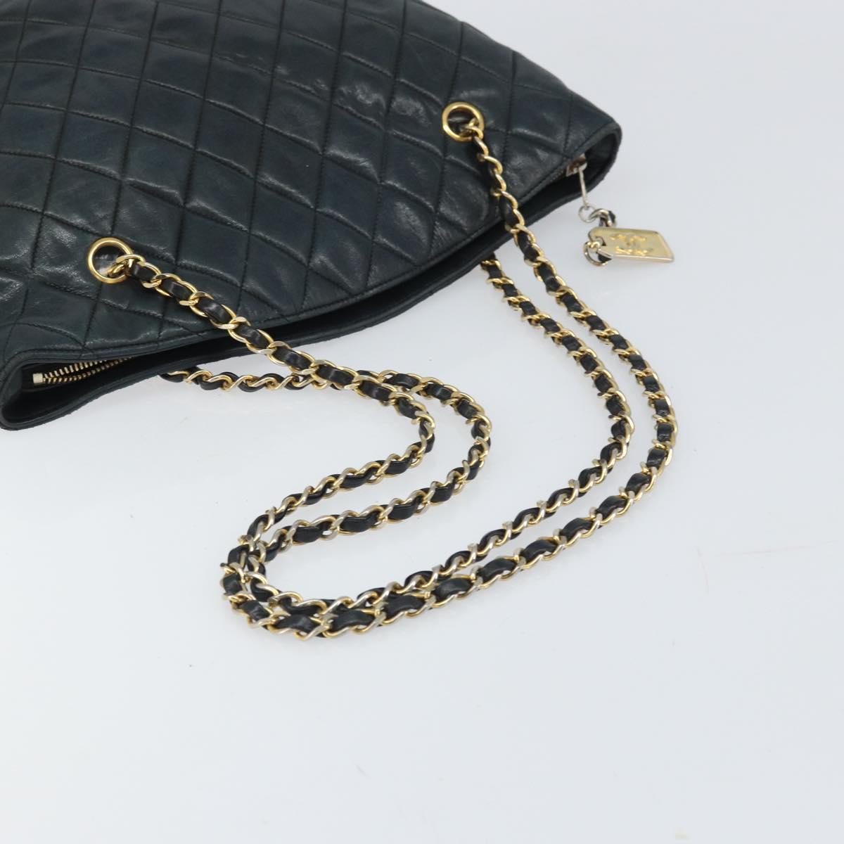 CHANEL Matelasse Chain Shoulder Bag Lamb Skin Black Gold CC Auth BA10132