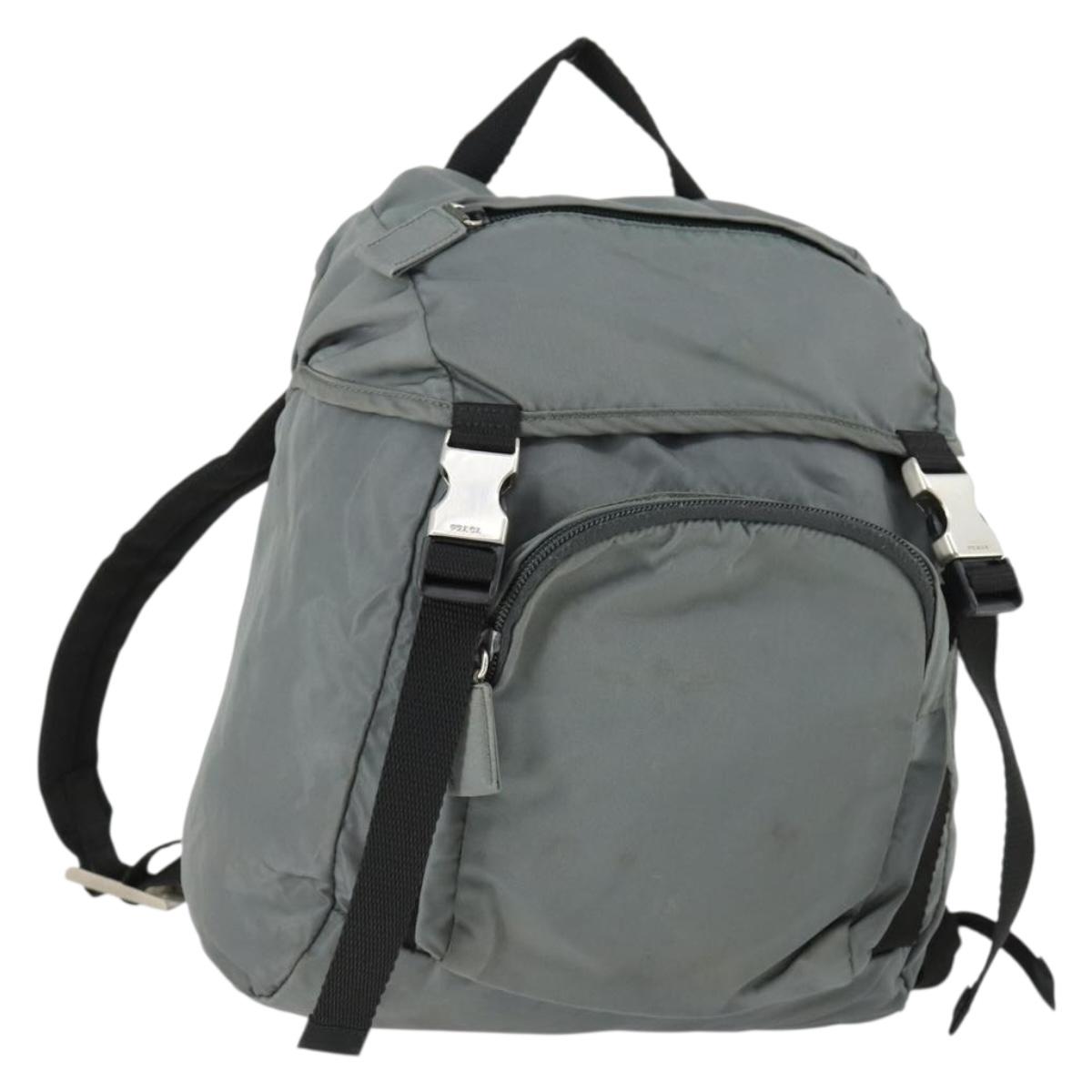 PRADA Backpack Nylon Gray Silver Auth BA10134