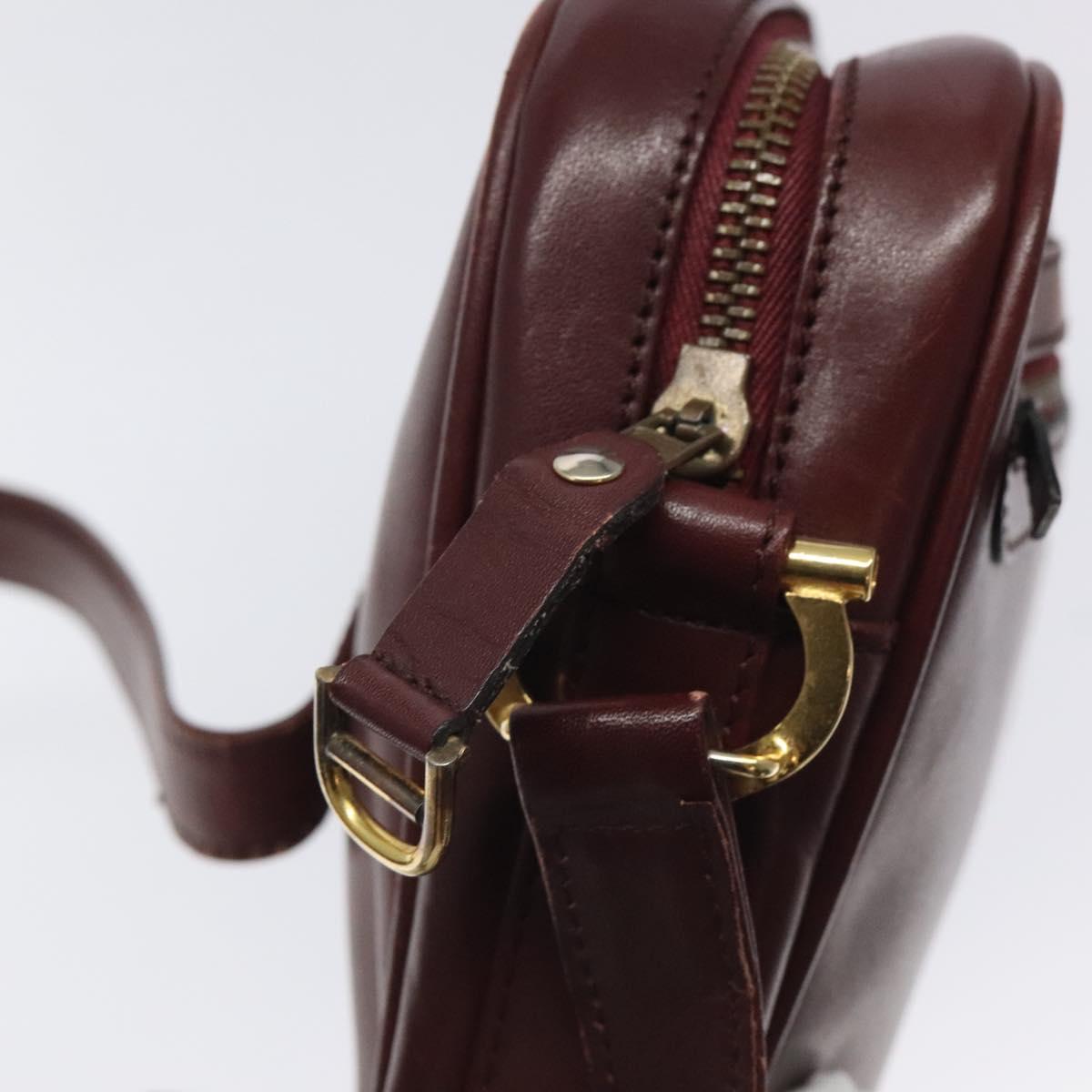 CARTIER Must Line Shoulder Bag Leather Wine Red Gold Auth BA1020