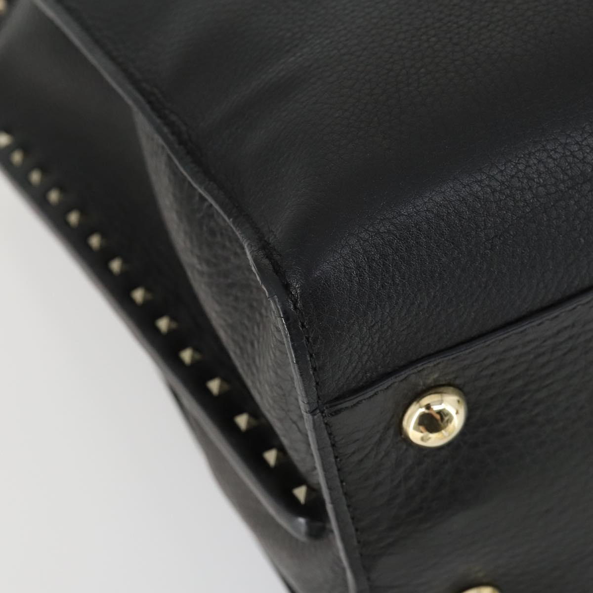 VALENTINO Hand Bag Leather 2way Black Gold Auth BA10227