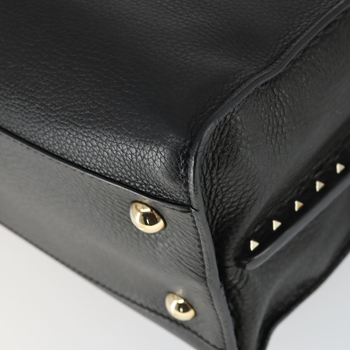 VALENTINO Hand Bag Leather 2way Black Gold Auth BA10227