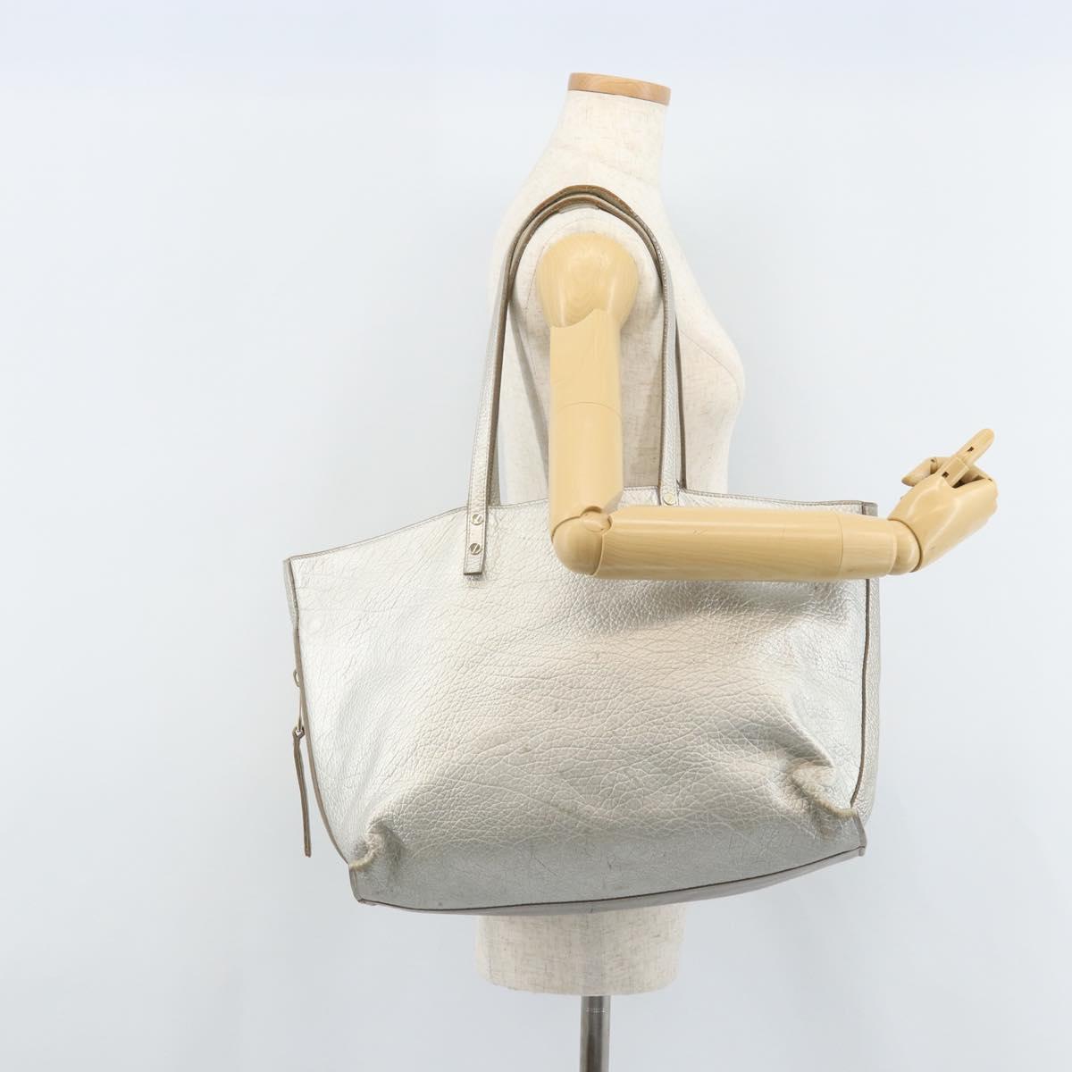 Chloe Tote Bag Leather Silver Auth BA10228