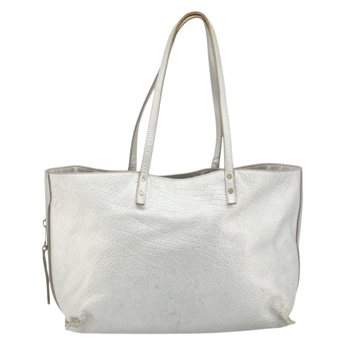 Chloe Tote Bag Leather Silver Auth BA10228
