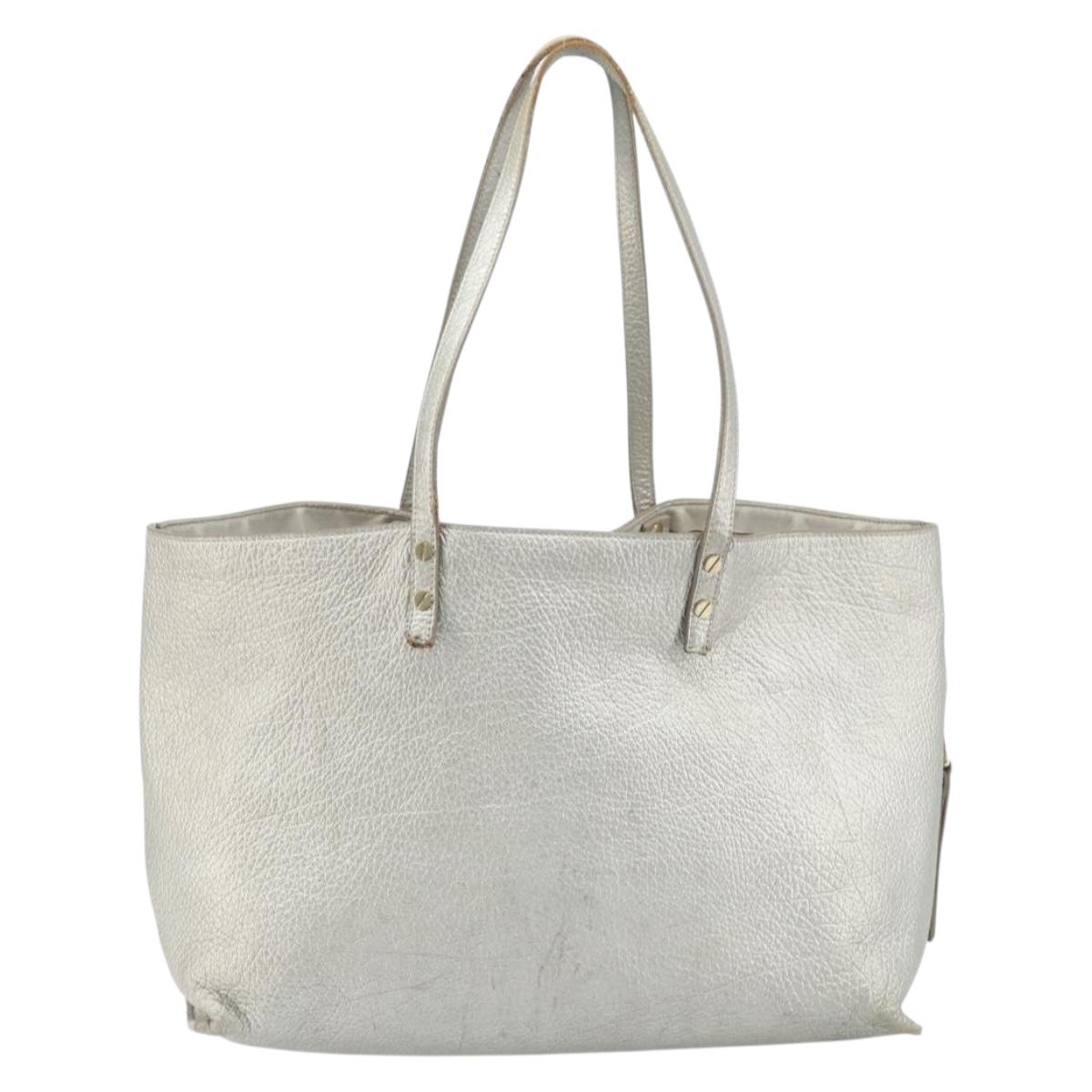 Chloe Tote Bag Leather Silver Auth BA10228