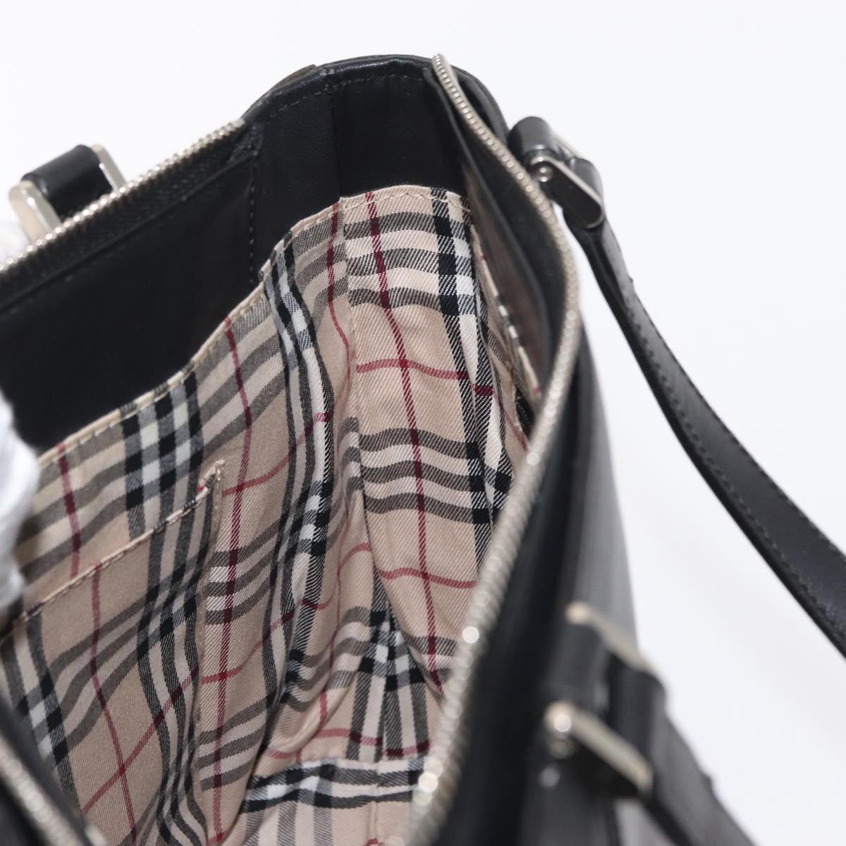 BURBERRY Hand Bag Leather Black Silver Auth BA10233