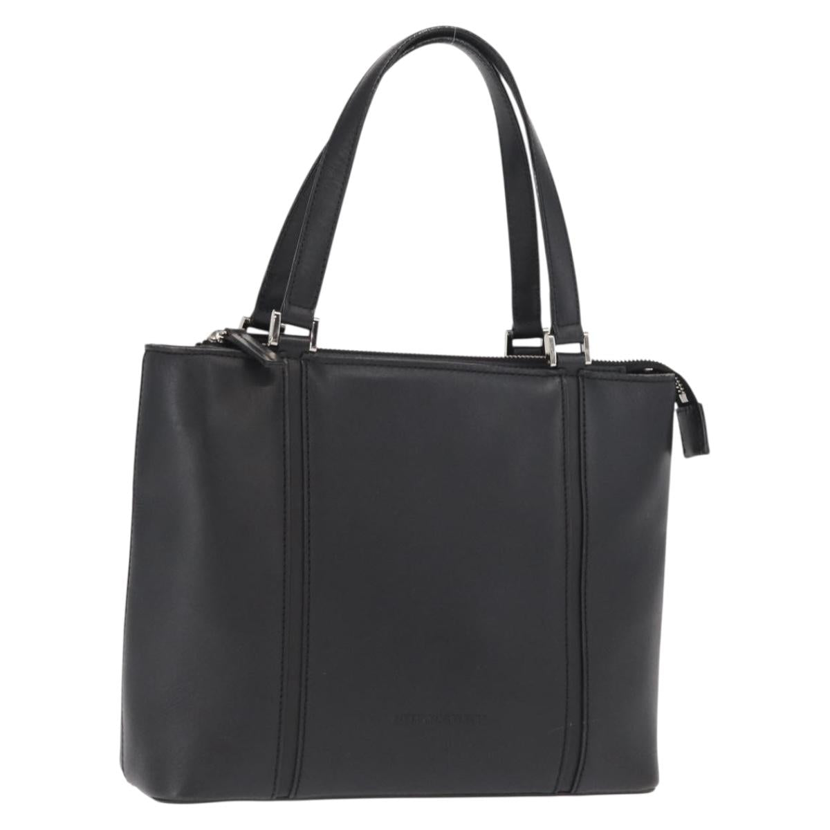 BURBERRY Hand Bag Leather Black Silver Auth BA10233