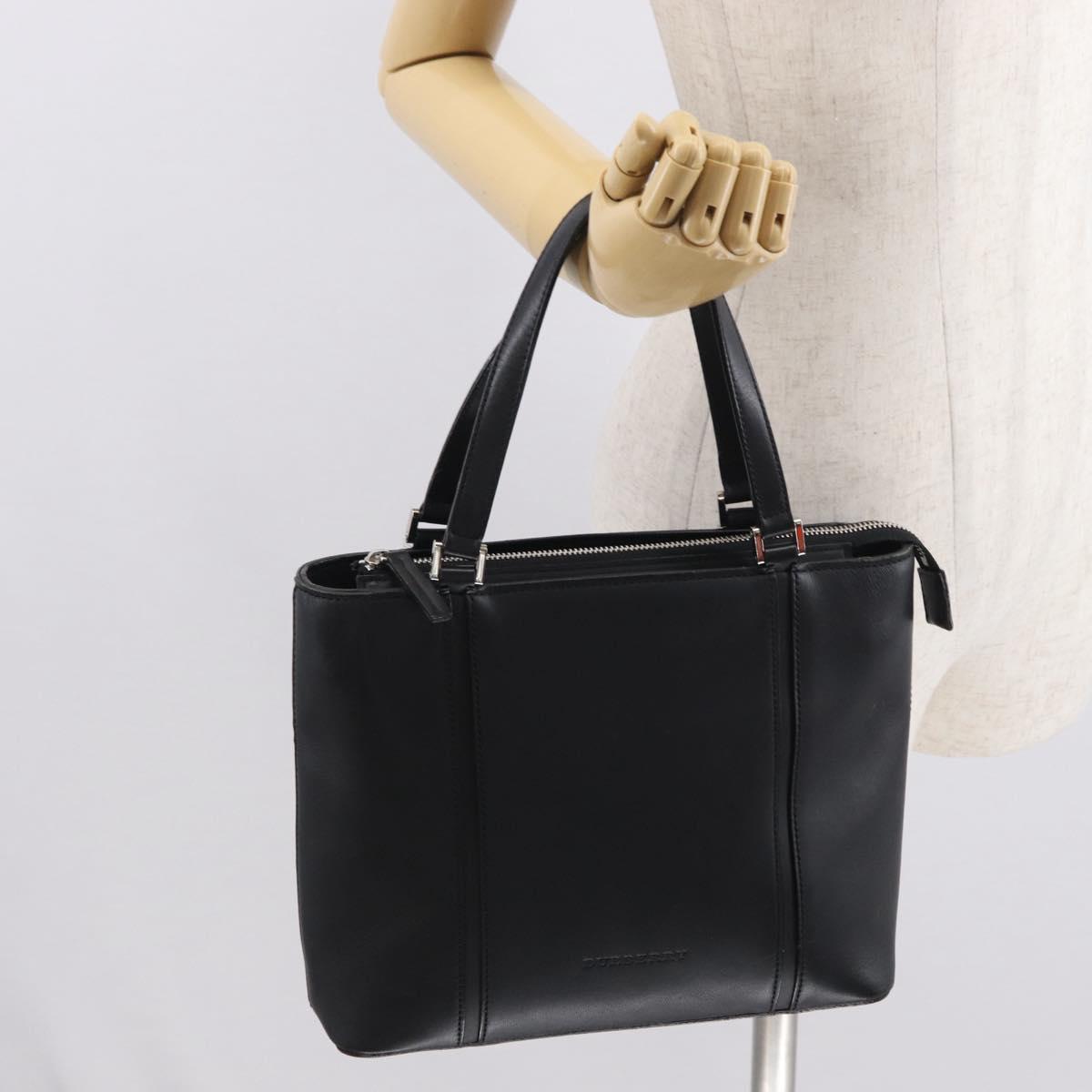 BURBERRY Hand Bag Leather Black Silver Auth BA10233