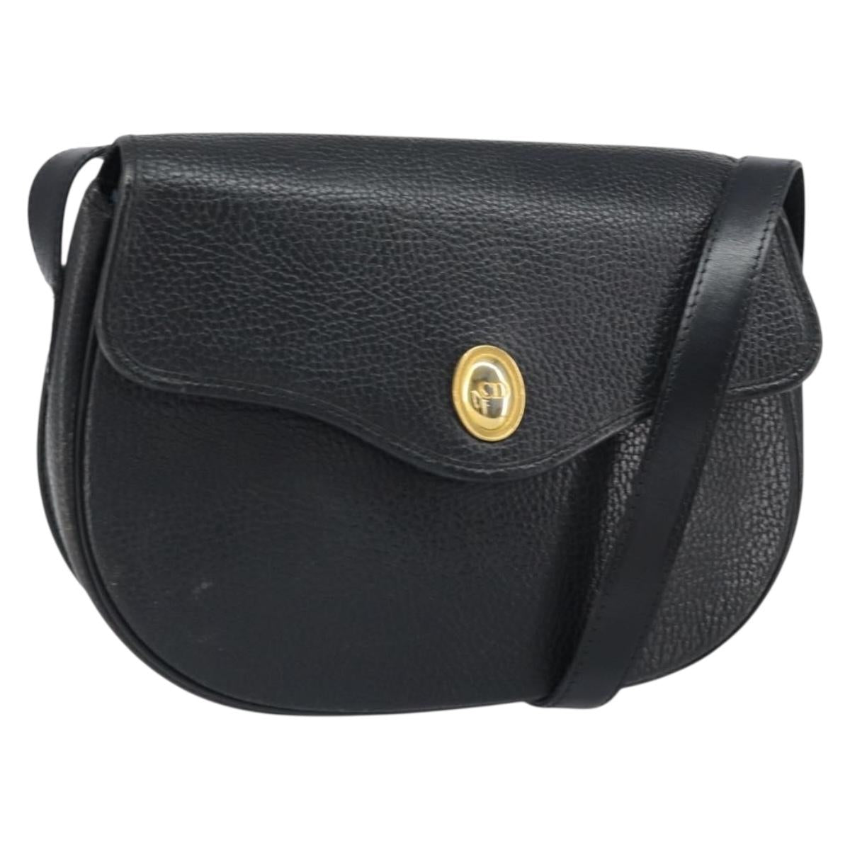 Christian Dior Shoulder Bag Leather Black Gold Auth BA10234