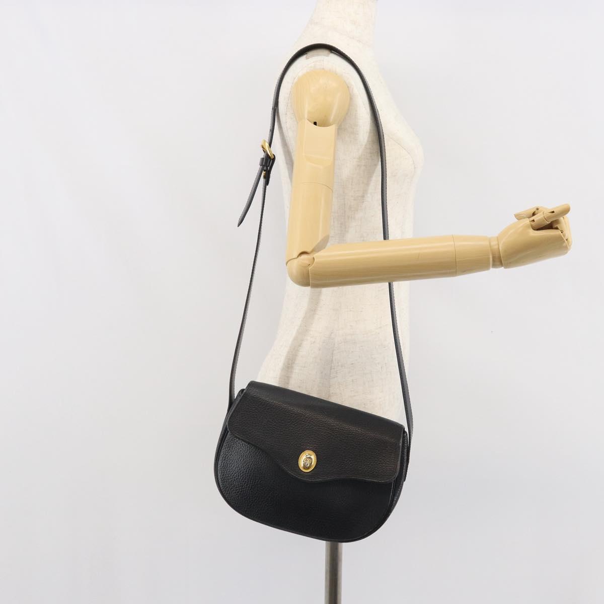 Christian Dior Shoulder Bag Leather Black Gold Auth BA10234