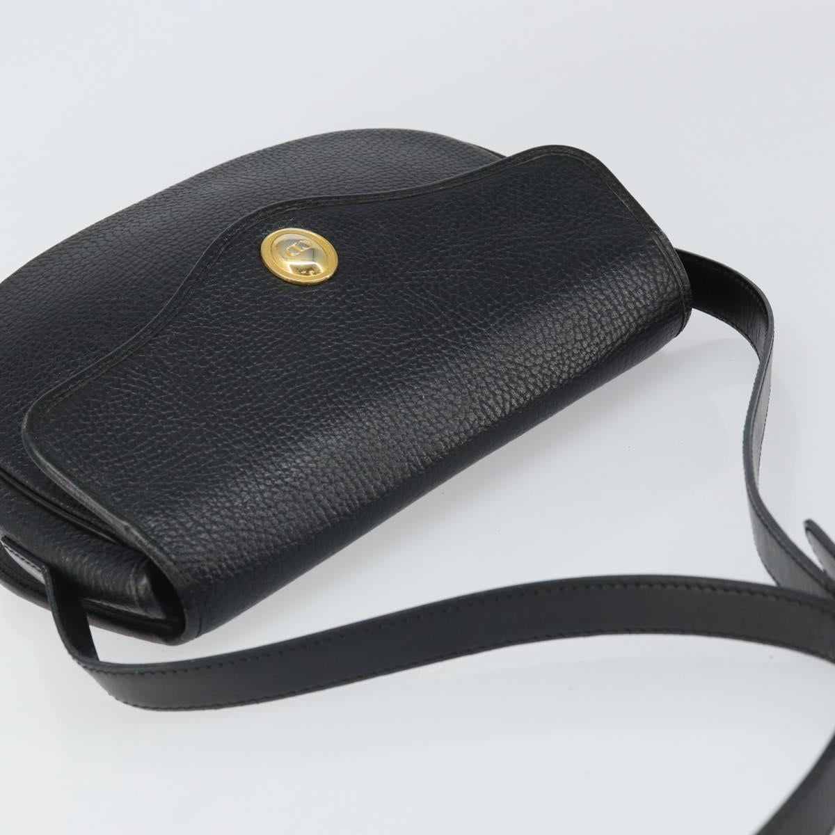 Christian Dior Shoulder Bag Leather Black Gold Auth BA10234