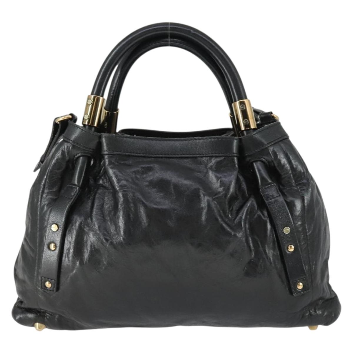 Chloe Victoria Hand Bag Leather 2way Black Gold Auth BA10246