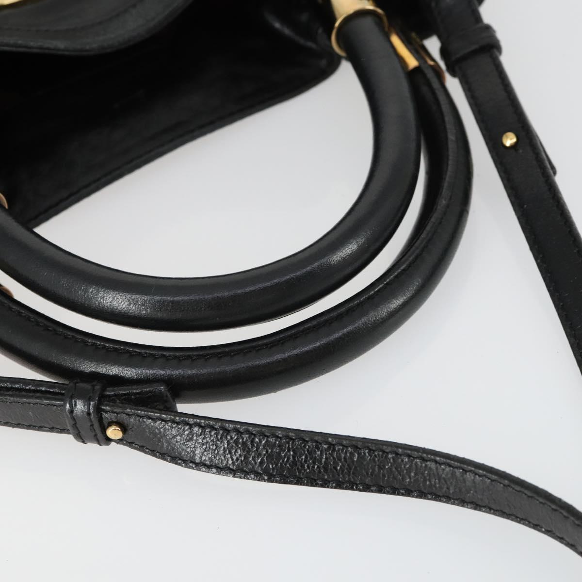 Chloe Victoria Hand Bag Leather 2way Black Gold Auth BA10246
