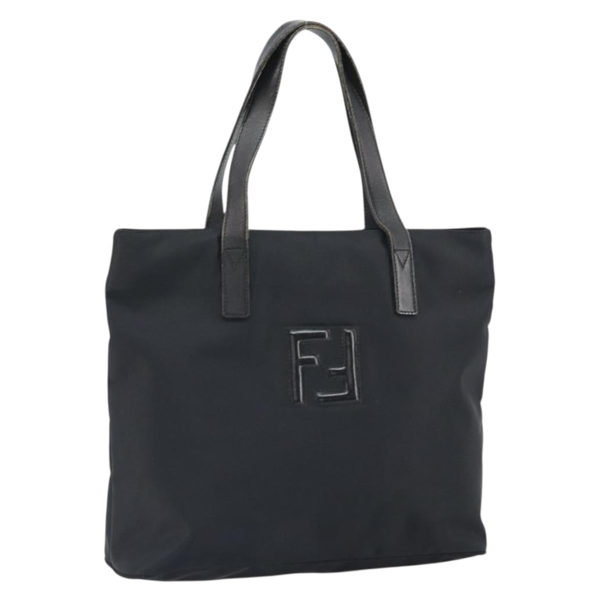 FENDI Hand Bag Nylon Black Silver Auth BA10247