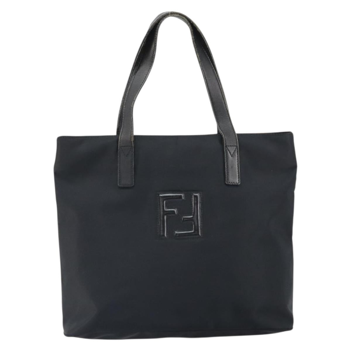 FENDI Hand Bag Nylon Black Silver Auth BA10247