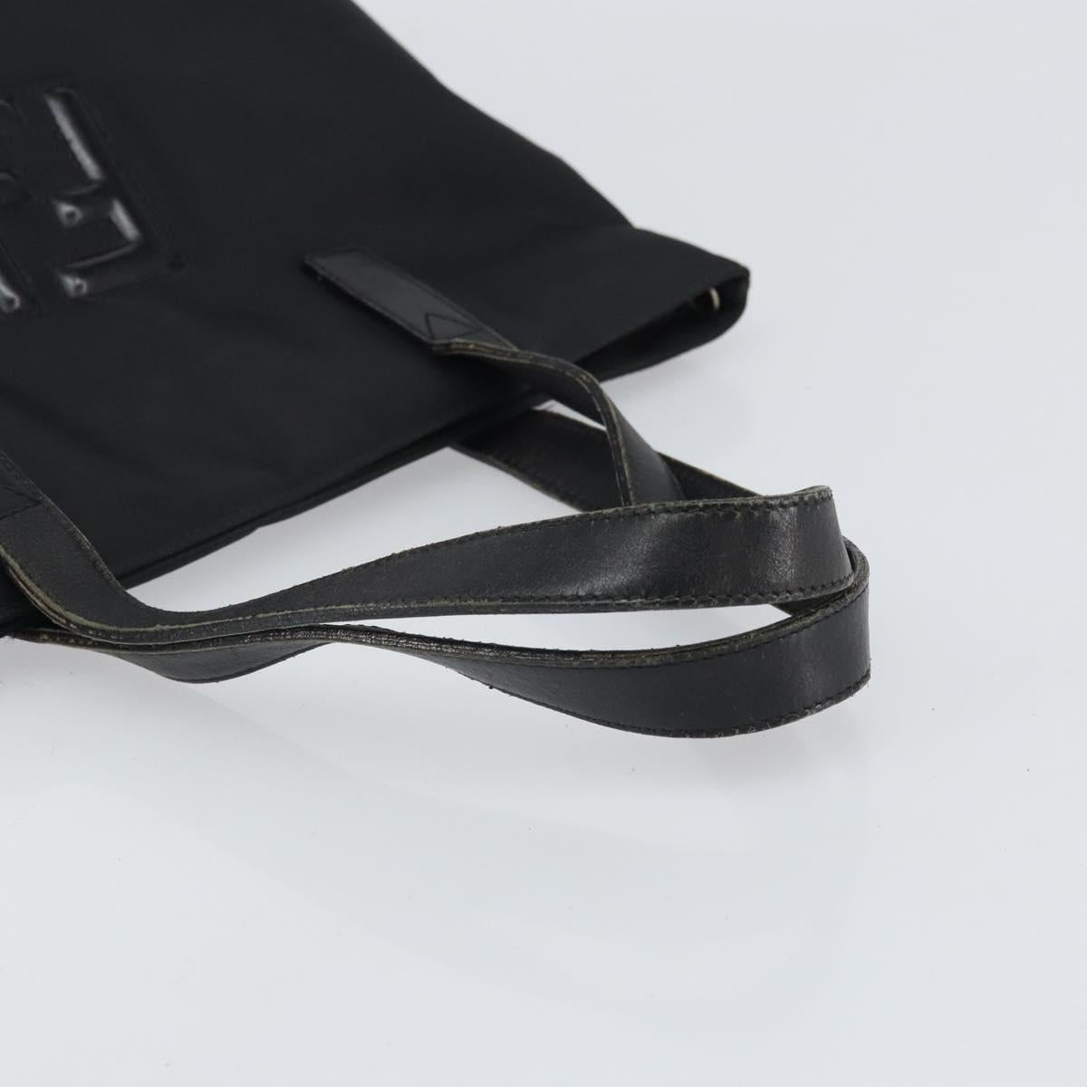 FENDI Hand Bag Nylon Black Silver Auth BA10247