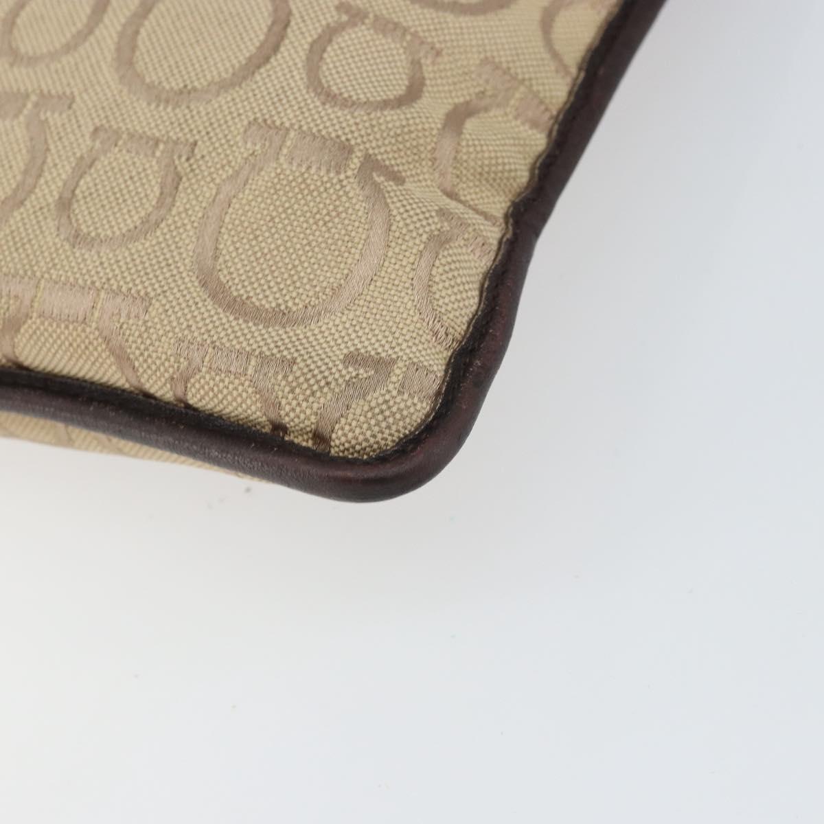 Salvatore Ferragamo Shoulder Bag Canvas Beige Silver Auth BA10248