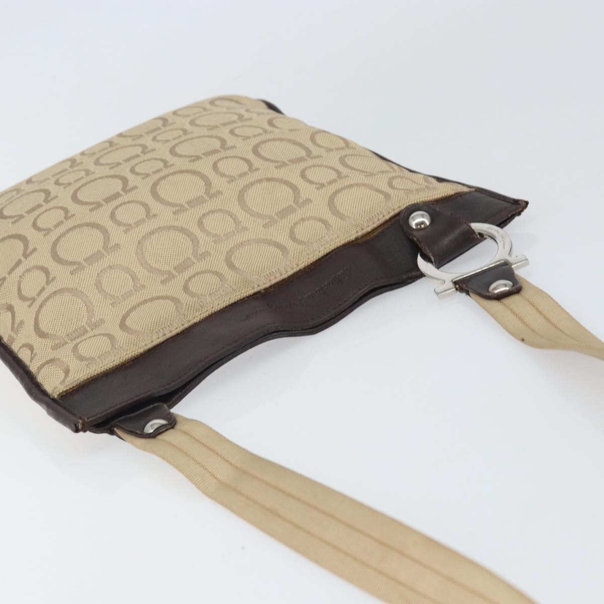 Salvatore Ferragamo Shoulder Bag Canvas Beige Silver Auth BA10248