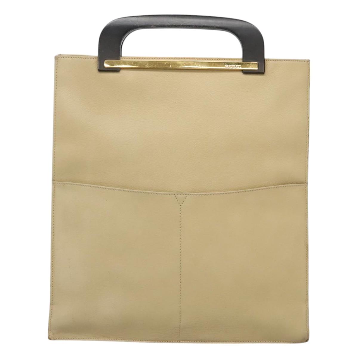 GUCCI Hand Bag Leather Beige Gold Auth BA1025