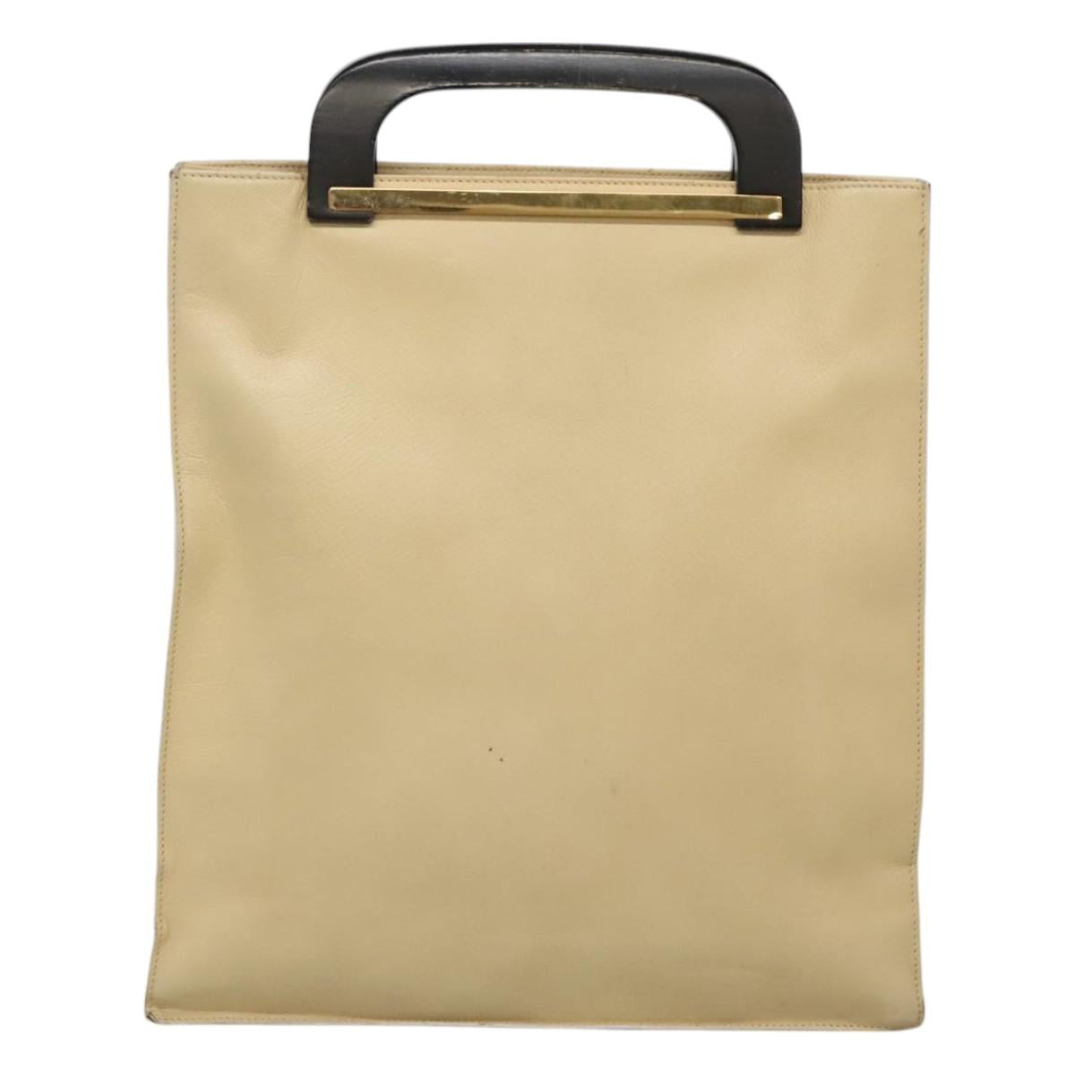 GUCCI Hand Bag Leather Beige Gold Auth BA1025