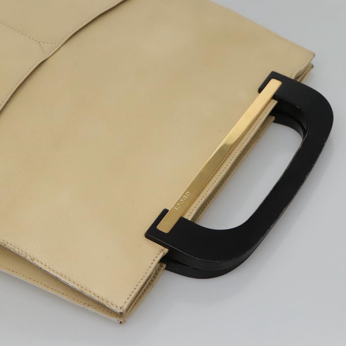 GUCCI Hand Bag Leather Beige Gold Auth BA1025